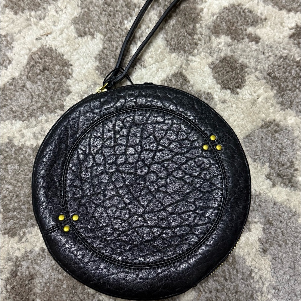 Jerome Dreyfuss Black Round Leather Wristlet with Gold Studs